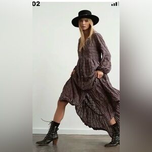Free People Plaid Maxi Dress - Brown
